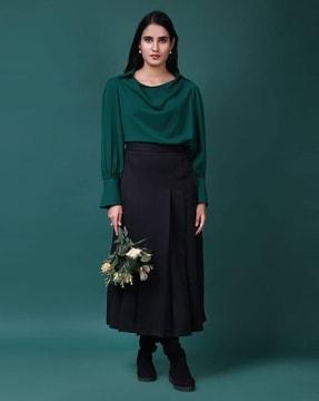 women elite box pleated flared skirt