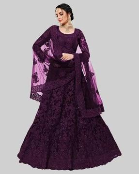 women embellished & embroidered a-line lehenga choli set with dupatta