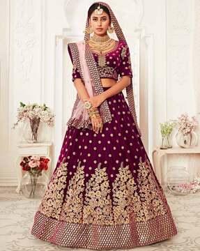 women embellished & embroidered a-line lehenga choli set with dupatta