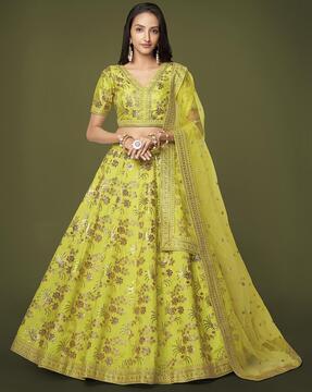 women embellished & embroidered a-line lehenga choli set with dupatta