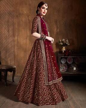 women embellished & embroidered a-line lehenga choli set with dupatta