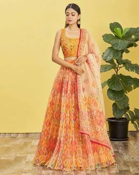 women embellished & embroidered a-line lehenga choli set with dupatta