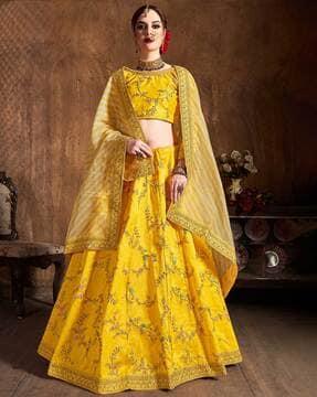 women embellished & embroidered a-line lehenga choli set with dupatta