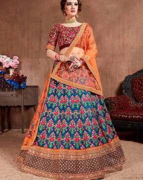 women embellished & embroidered a-line lehenga choli set with dupatta