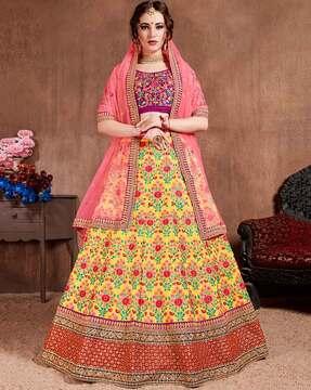 women embellished & embroidered a-line lehenga choli set with dupatta