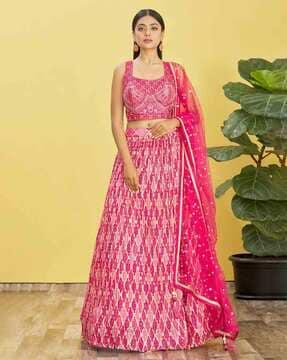 women embellished & embroidered a-line lehenga choli set with dupatta