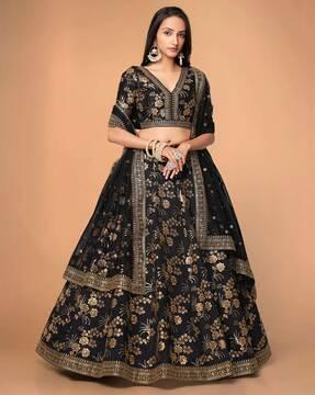 women embellished & embroidered a-line lehenga choli set with dupatta