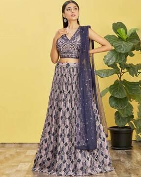 women embellished & embroidered a-line lehenga choli set with dupatta