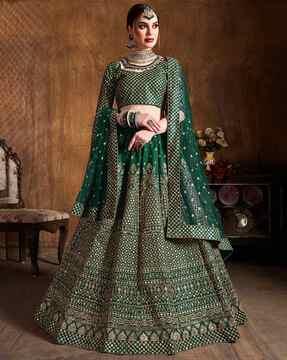 women embellished & embroidered a-line lehenga choli set with dupatta