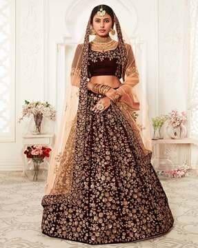 women embellished & embroidered a-line lehenga choli set with dupatta