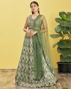 women embellished & embroidered a-line lehenga choli set with dupatta