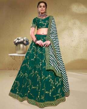 women embellished & embroidered a-line lehenga choli set with dupatta