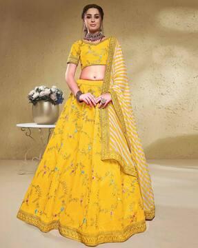 women embellished & embroidered a-line lehenga choli set with dupatta