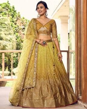 women embellished & embroidered a-line lehenga choli set with dupatta