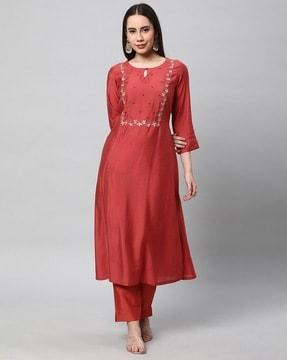 women embellished & embroidered back darts a-line kurta