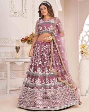 women embellished & embroidered flared lehenga choli set with dupatta