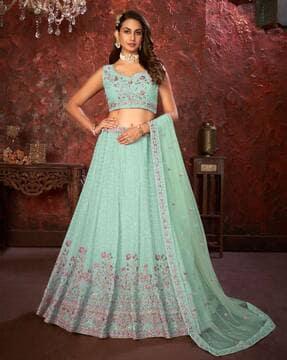 women embellished & embroidered flared lehenga choli set with dupatta