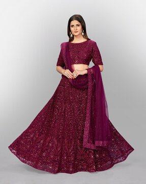 women embellished & embroidered lehenga choli set with dupatta