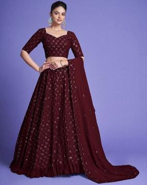 women embellished & embroidered lehenga choli set with dupatta