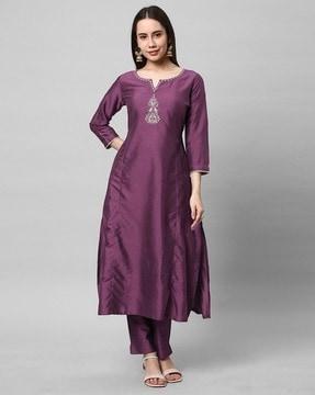 women embellished & embroidered no darts a-line kurta