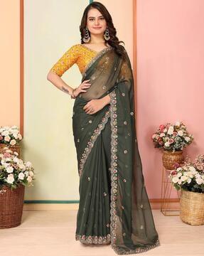 women embellished & embroidered organza saree