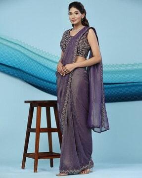 women embellished & embroidered pre-stitched saree