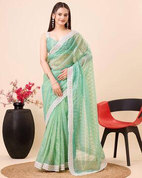 women embellished & embroidered saree with cut-work border