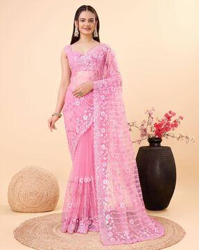 women embellished & embroidered saree with cut-work border