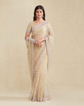 women embellished & embroidered saree with sequin accent