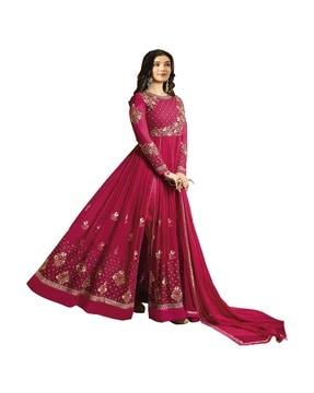 women embellished & embroidered semi-stitched anarkali dress material