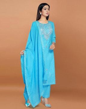 women embellished & embroidered straight kurta set