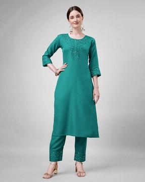 women embellished & embroidery kurta set