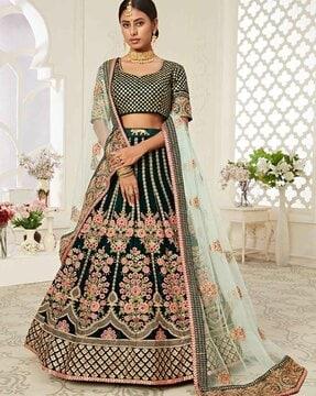 women embellished & embroidery lehenga choli set with dupatta