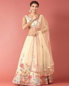 women embellished & embroidery lehenga choli set with dupatta