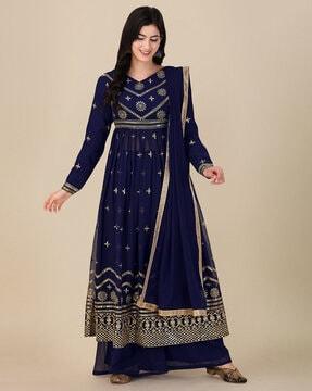 women embellished 3-piece anarkali dress material