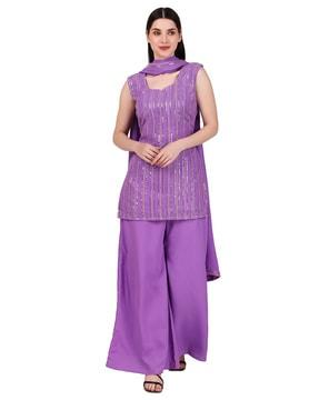 women embellished 3-piece kurta & pants set