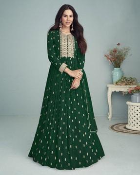 women embellished 3-piece semi-stitched anarkali dress material