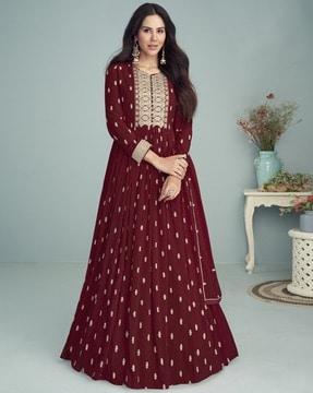 women embellished 3-piece semi-stitched anarkali dress material