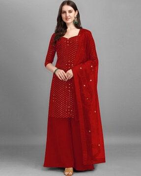 women embellished 3-piece straight dress material