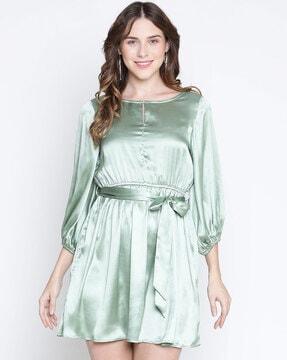 women embellished a-line dress with belt