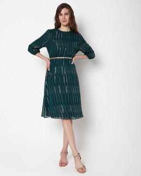 women embellished a-line dress with belt