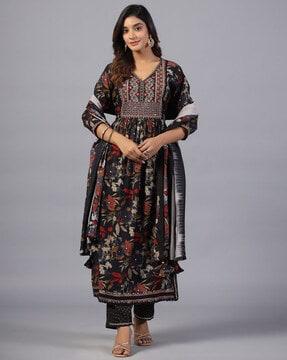 women embellished a-line kurta & pants with dupatta