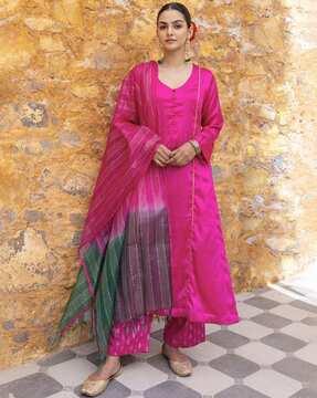 women embellished a-line kurta with pants & dupatta