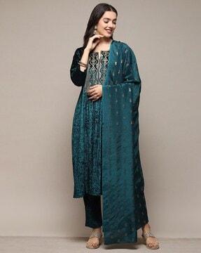 women embellished a-line kurta with pants & dupatta