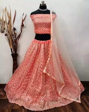 women embellished a-line lehenga choli set with dupatta