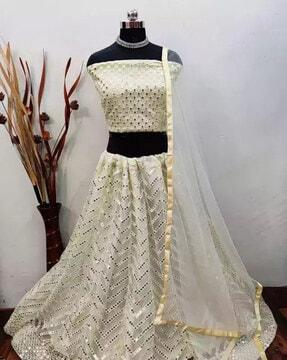 women embellished a-line lehenga choli set with dupatta