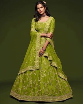 women embellished a-line lehenga choli set with dupatta