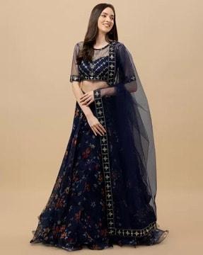 women embellished a-line lehenga choli set with dupatta