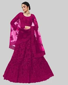 women embellished a-line lehenga choli set with dupatta