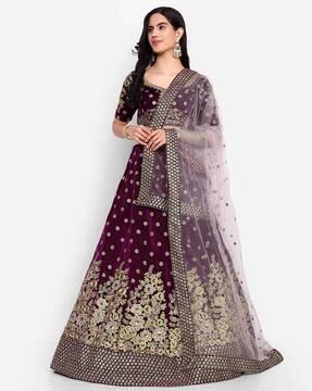 women embellished a-line lehenga choli set with dupatta